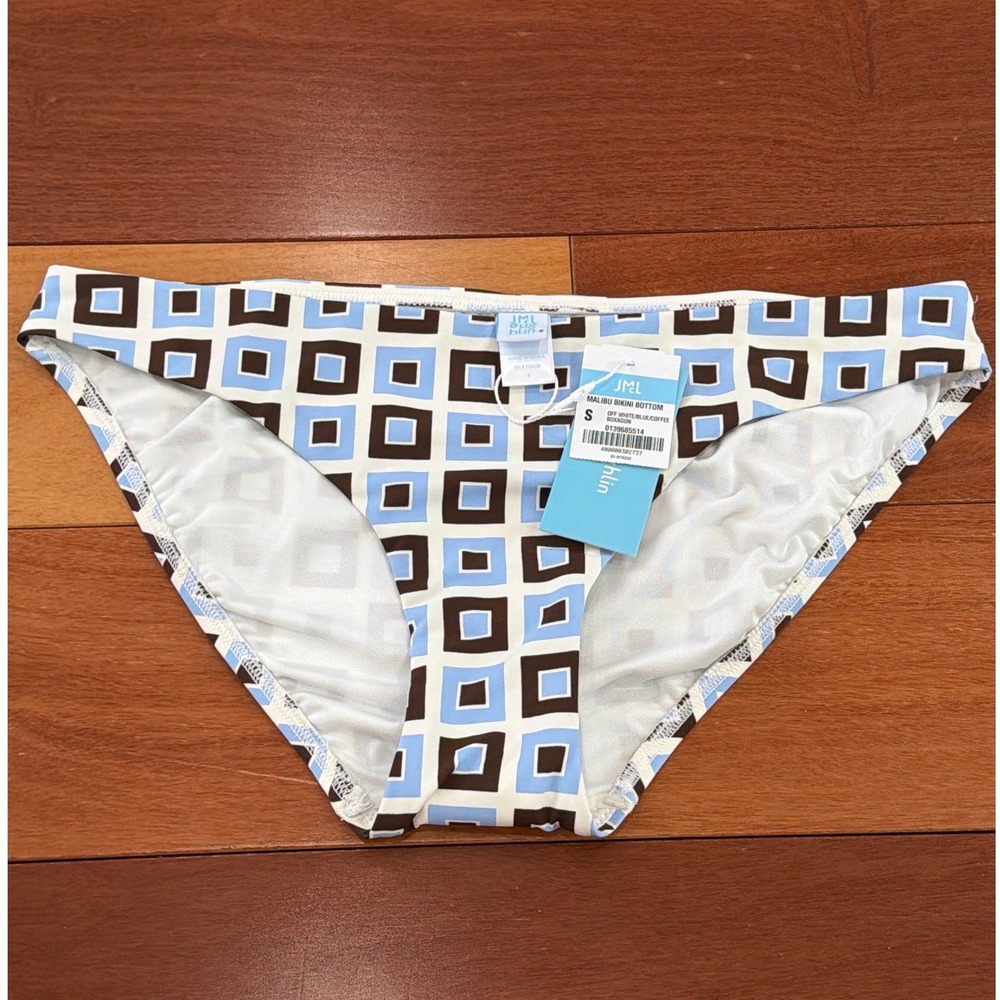 NWT J.McLaughlin Malibu Bikini Bottom Womens White Blue Boxagon Print S